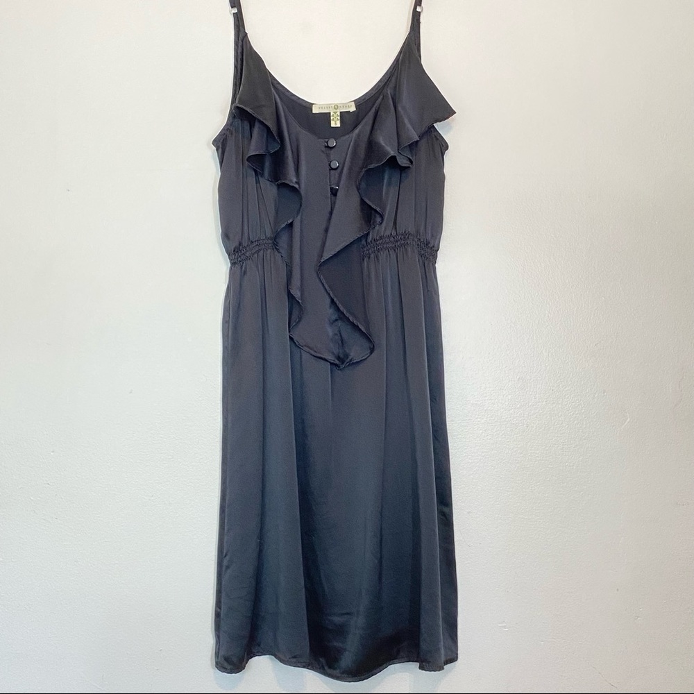 Velvet Heart Black Silk Ruffled Midi Chemise or Dress size Small
